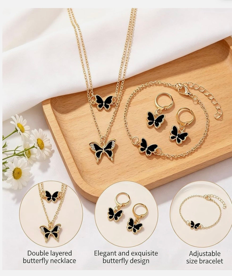 The Monarch Elegance Ensemble – Gold &amp; Black Jewelry Set