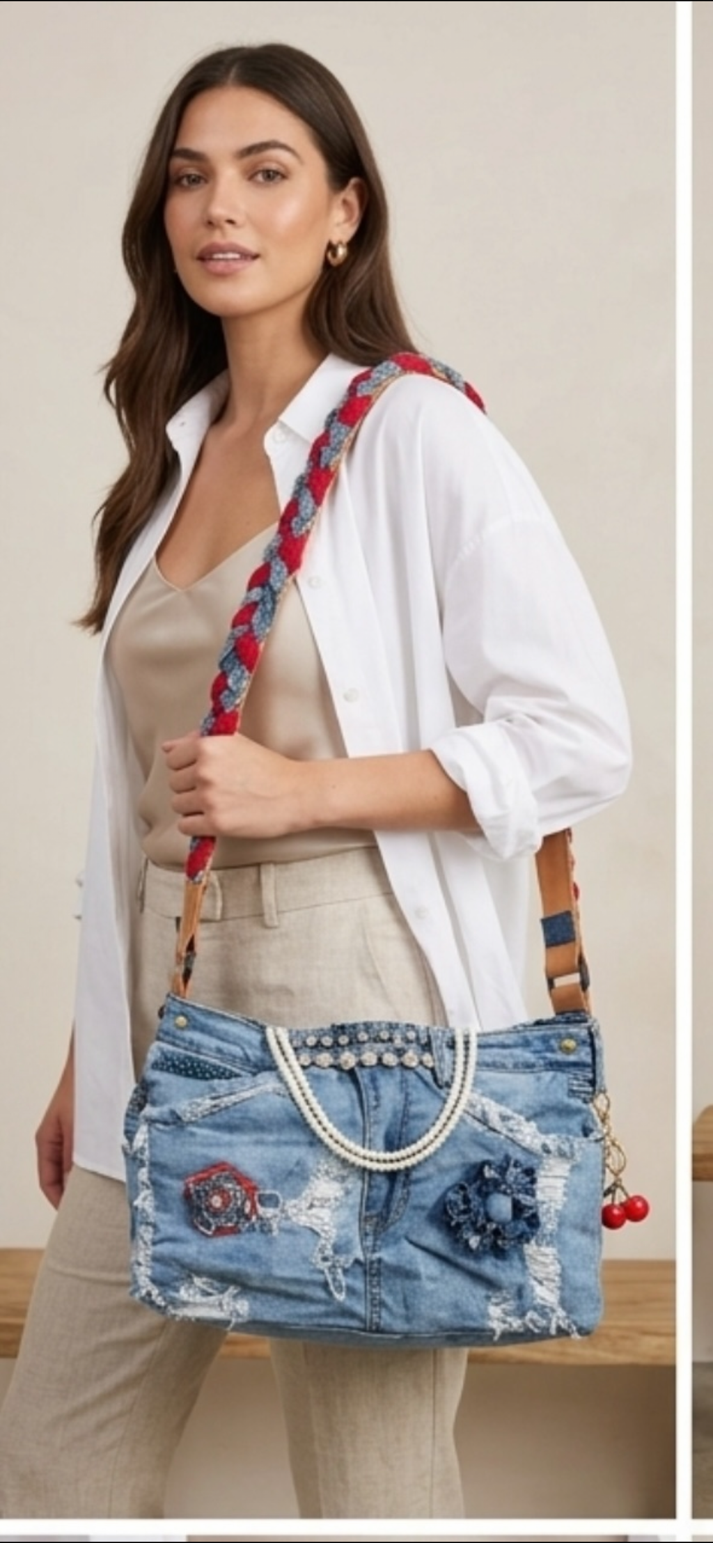 The Classic Pearl &amp; Rhinestone Upcycled Denim Tote