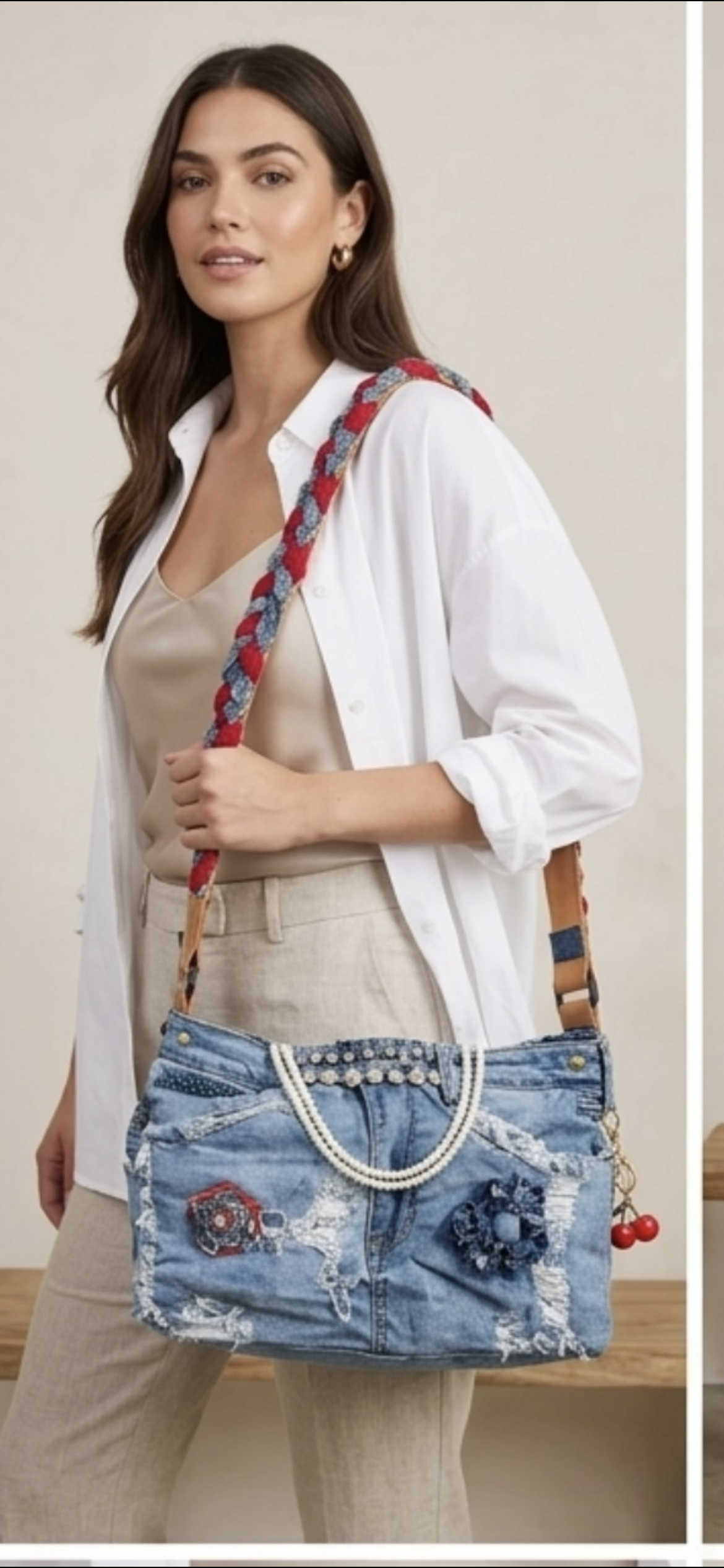 The Classic Pearl &amp; Rhinestone Upcycled Denim Tote