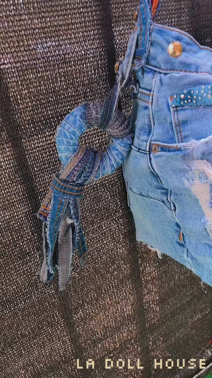The Classic Pearl &amp; Rhinestone Upcycled Denim Tote