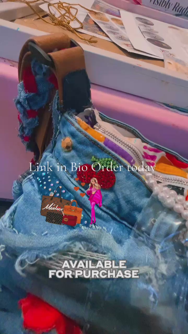 The Classic Pearl &amp; Rhinestone Upcycled Denim Tote